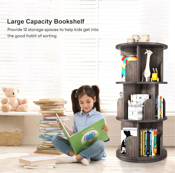 Nidouillet Rotating Bookshelf, Revolving Bookcase 360 Display Round Bookshelf - Image 7