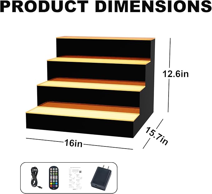MESAlLUP Acrylic 16 Inch 4 Tier High Light LED Detachable Liquor Bottle Display - Image 2