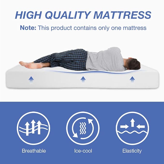 FDW | 8 Inch Queen Mattress | Medium Firm | Gel Memory Foam Mattress | White | - Image 4