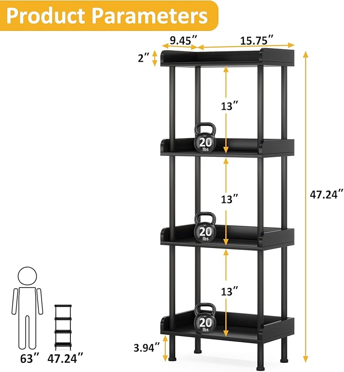 Hosfais Small Wooden Bookcase, 4-Tier Black Rustic Etagere Bookshelf - Image 3