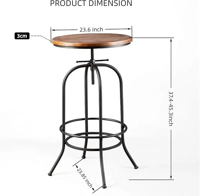 Industrial Bar Table Height Adjustable 37.4-45.3inch Vintage Swivel Pub Tables - Image 2