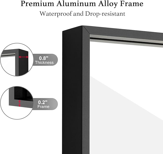 30x36 Inch Black Bathroom Mirror, Copper-Free Mirror, Aluminum Alloy Frame - Image 4