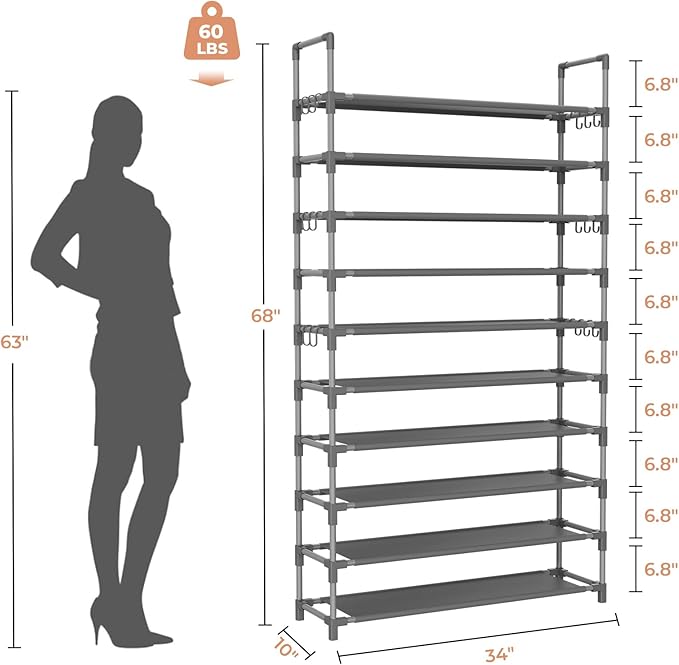 Tall Shoe Rack 10 Tier Shoe Organizer Large Shoe Shelf - Image 3