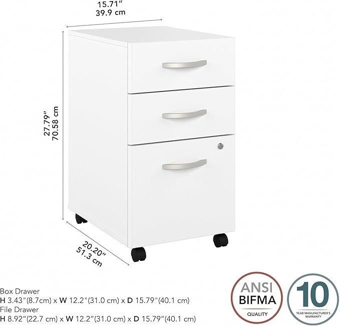 Bush Business Furniture Studio C 3 Drawer Mobile File Cabinet in White - Image 3