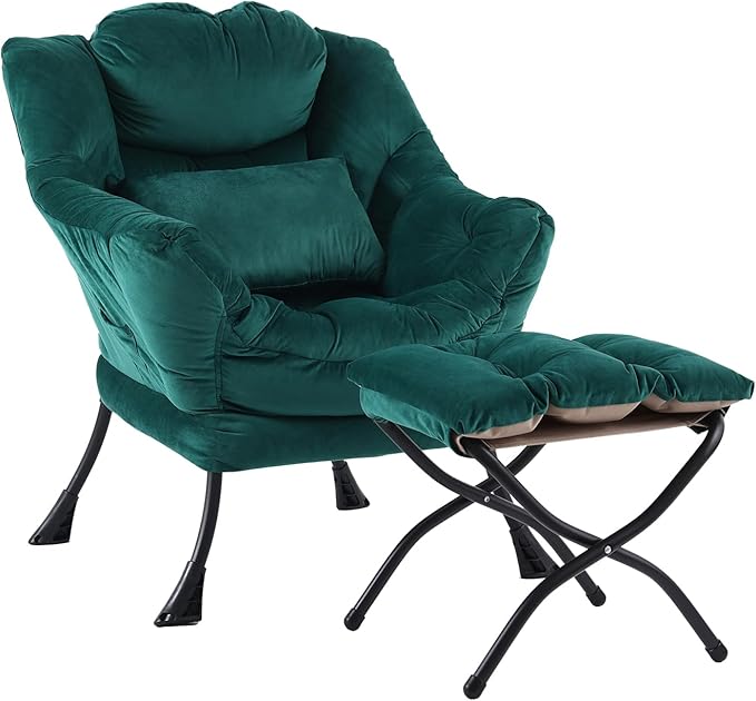 Lazy Chair with Ottoman, Modern Accent Chair with Lumbar Pillow, Comfy Chairs - Image 9