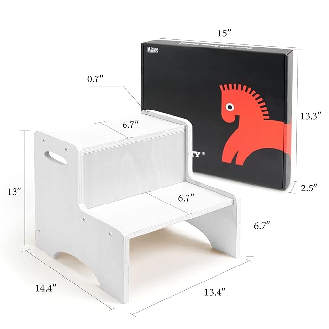 WOOD CITY Toddler Step Stool, Wooden 2 Step Stools - Image 7