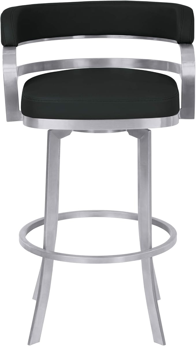 Armen Living Prinz 26" Counter Height Swivel Barstool in Black Faux Leather and - Image 4