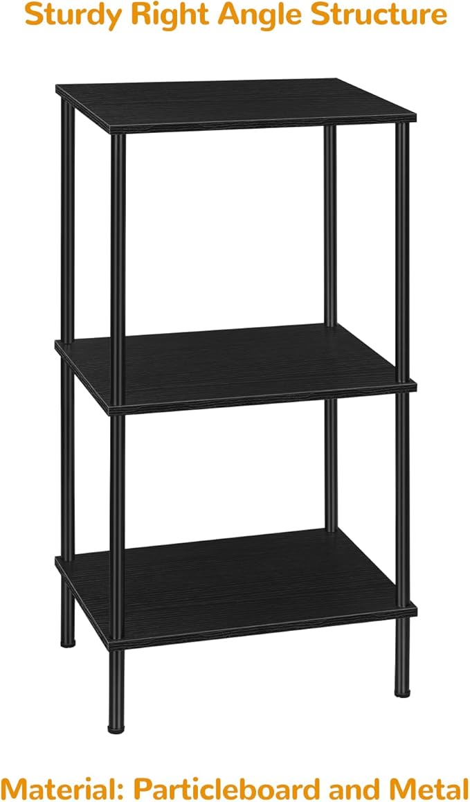 Tall Side Table with Storage 3 Tier Black End Table Metal Storage Shelves - Image 4