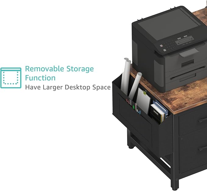 Lufeiya Computer Desk with Fabric File Drawers Cabinet, 57 Inch Home Office - Image 8