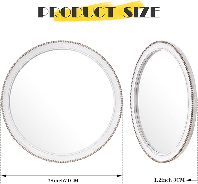 sawsile Wood Circle Mirror, Rustic Farmhouse Wall Mirror 28 inch Round Morden - Image 2