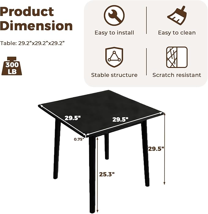 DELAVIN 29.5" Solid Wood Dining Table, Modern Small Dining Table, Square - Image 3