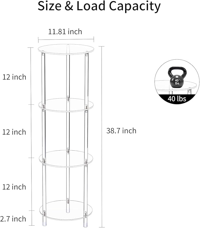 Clear Round Acrylic Side Table for Small Spaces, 11.81" L x 11.81" W x 38.7" H - Image 3