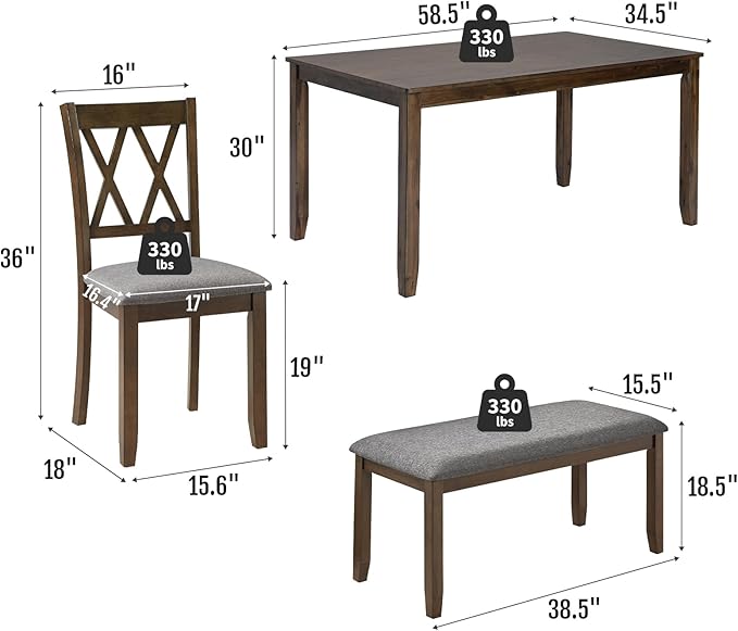 6-Piece Solid Wood Dining Table Set, Dining Table & Chair Set - Image 2