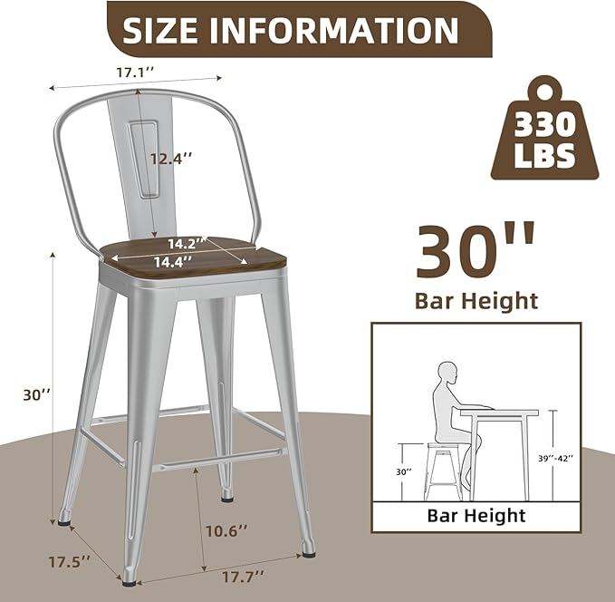 30” Swivel Bar Stools Set of 4, Counter Height Bar Stools Wooden Seat, Metal - Image 2