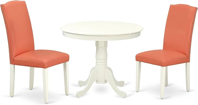 East West Furniture ANEN3-LWH-78 3 Piece Dining Set Contains a Round Kitchen by EastWestFurniture