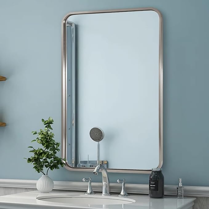 ANDY STAR 22x30'' Brushed Nickel Bathroom Mirror, Rounded Rectangle Brushed by ANDYSTAR