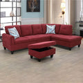 Red L-Shaped 3-Piece Flannel Sofa by Unknown