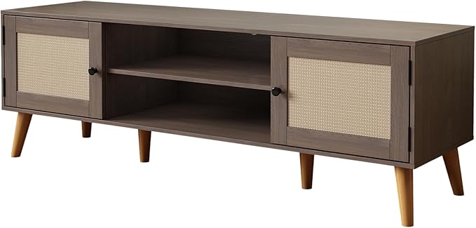 TV Stand for TVs up to 65 inches, Rattan Grain Finish Panel - Image 8