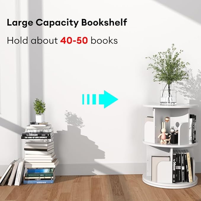 Nidouillet Rotating Bookshelf, Revolving Bookcase 360 Display Round Bookshelf - Image 8