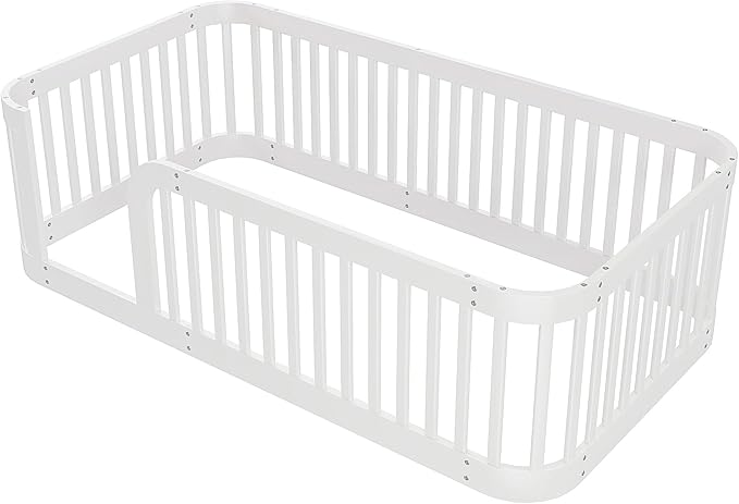 Bellemave Twin Floor Bed with High Fence and Rounded Corner Design, Wood - Image 7