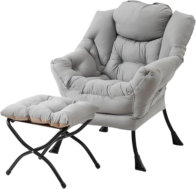 Lazy Chair with Folding Ottoman, Modern Accent Lounge Armchair with Armrests by MBOOYOME