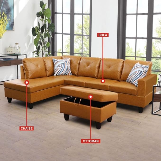 Ginger L-Shaped 3-Piece Faux Leather Sofa - Image 4