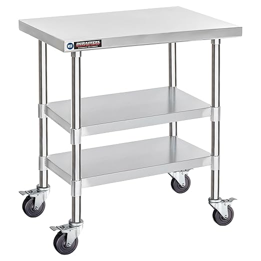 DuraSteel Stainless Steel Work Table 30" x 36" x 34" Height w/ 4 Caster Wheels by DuraSteel