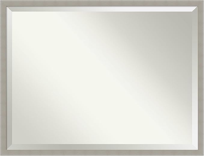 Amanti Art Grey Wall Mirror 32x42 Woodgrain Stripe Grey Rectangle Bathroom by AmantiArt