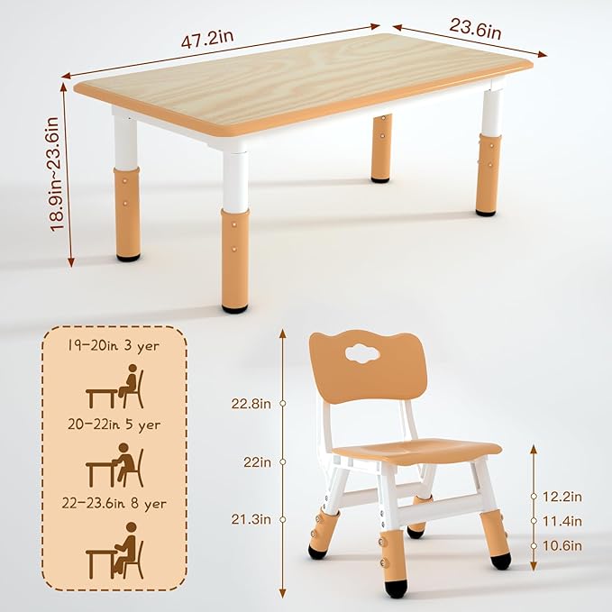 Kids Table and 4 Chairs Set，Height Adjustable Children Table & Chair，Toddlers - Image 2