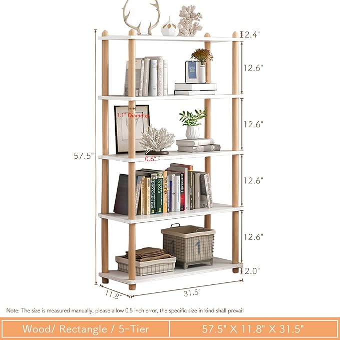 IOTXY 5-Tier Wooden Shelf Bookcase - Image 2