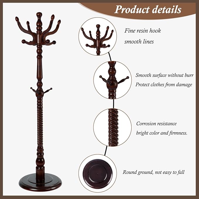 Wooden Coat Rack Freestanding, Vintage Coat Racks - Image 2