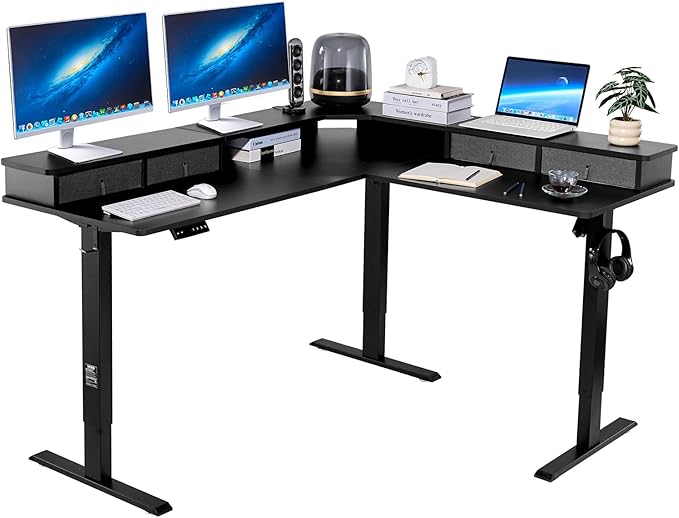 VEVOR 63'' Electric L Shaped Standing Desk, 3 Memory Height, 2-Tier Corner Table by VEVOR