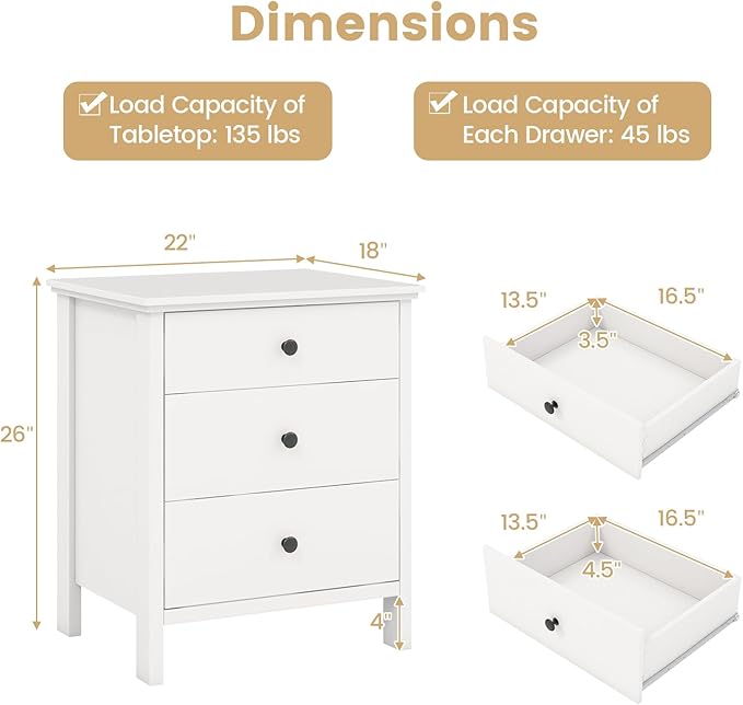 KOMFOTT 3 Drawers Nightstand, Wooden Bedside Table, Modern Sofa Side End Table - Image 3