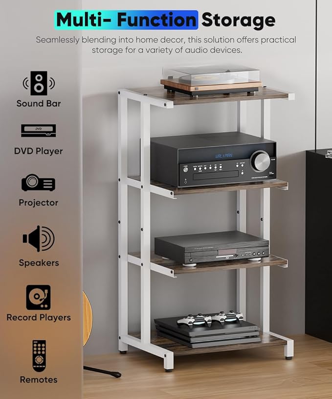 4-Tier Wooden Media Stand, AV Media Stand Corner Shelf - Image 5