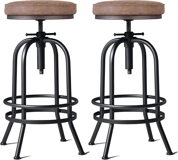 LOKKHAN 32 Inch Vintage Industrial Bar Stool-Swivel Upholstered Metal Bar by LOKKHAN