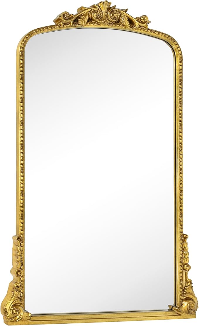 30x45'' Antiqued Gold Ornate Arched Mantel Baroque Inspired Dresser Mirror - Image 2