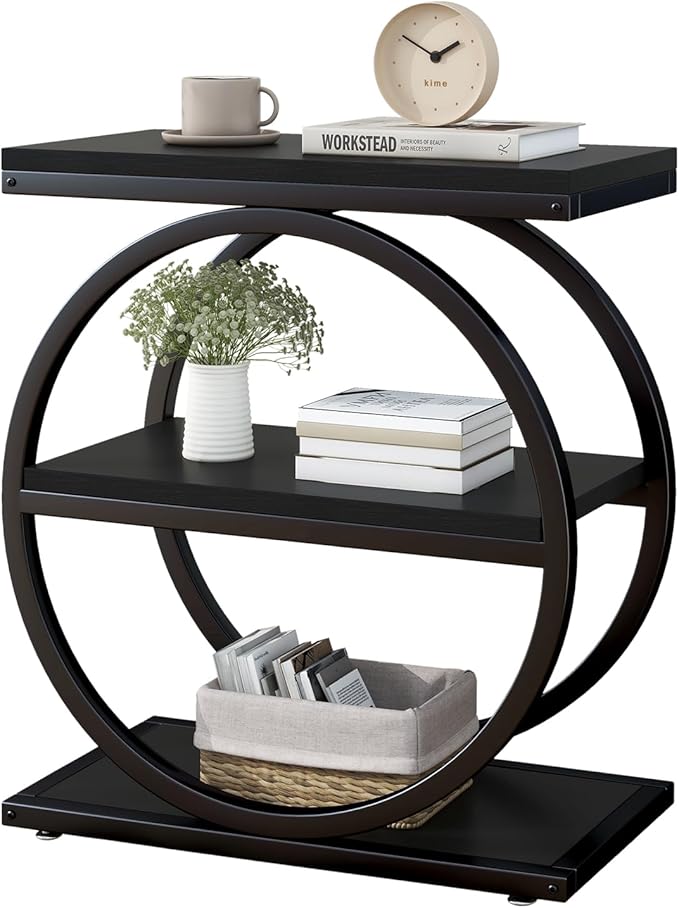 IBUYKE Narrow End Table with 3 Storage Shelves, Industrial Sofa Side Table by IBUYKE