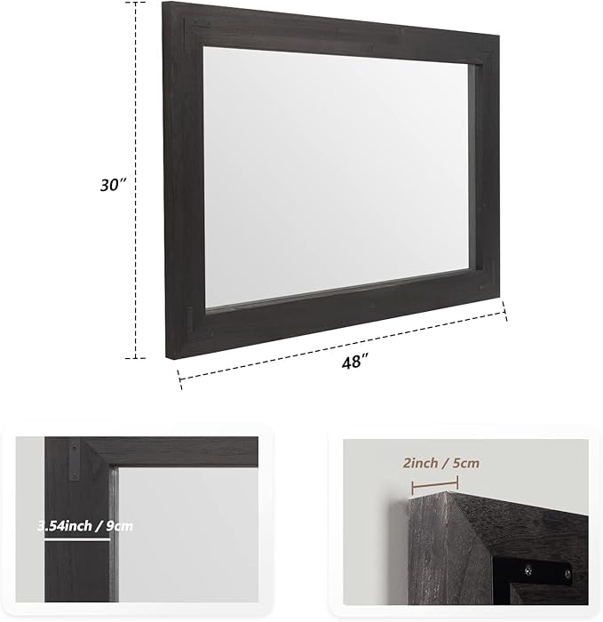 YOSHOOT Rustic Wooden Framed Wall Mirror, Natural Wood Bathroom Vanity Mirror - Image 2