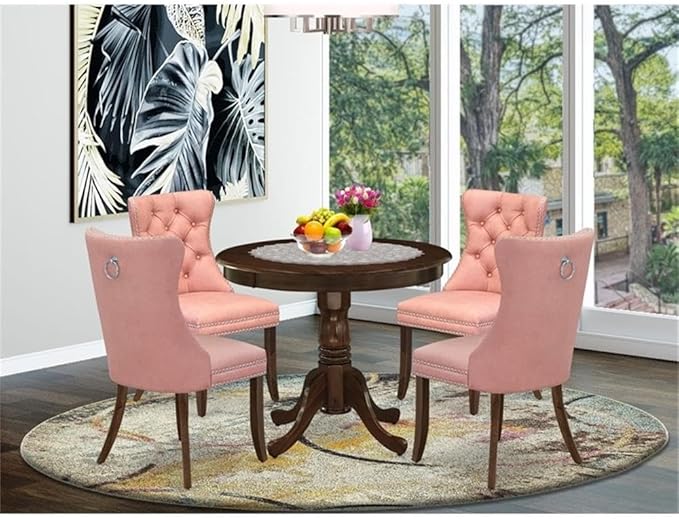 East West Furniture ANDA5-AWA-23 5 Piece Dinette Set Consists of a Round Dining - Image 2