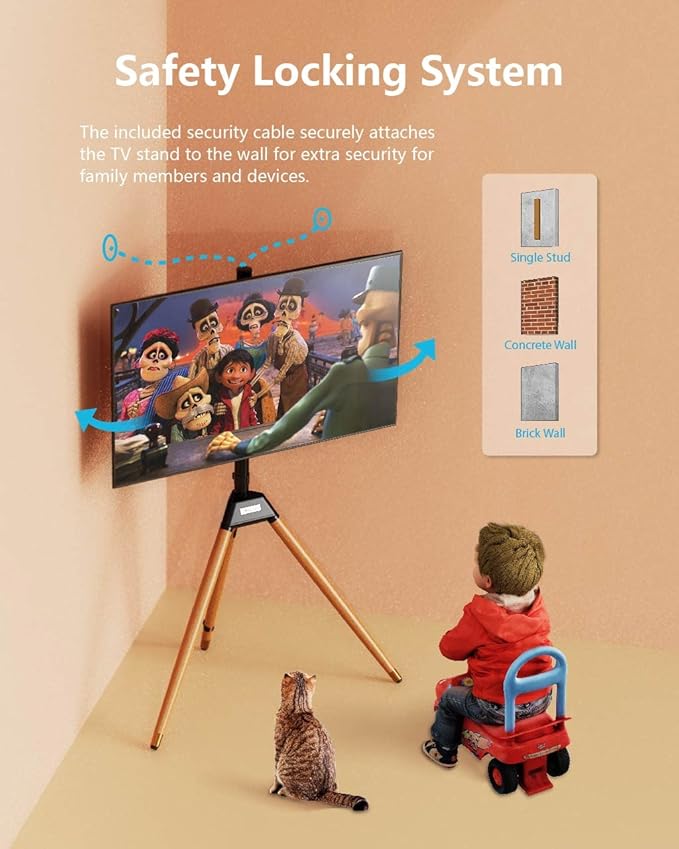 Tripod TV Stand for 32-75 Inch Screen up to 77lbs, Height Adjustable Easel TV - Image 6