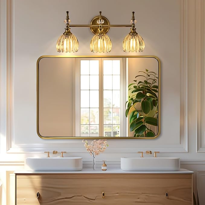 ANDY STAR Brushed Gold Mirror 40''X30'', Wall Mounted Horizontal/Vertical 1’’ by ANDYSTAR
