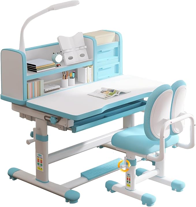 Kids Desk and Chair Set 3-18 Years Ergonomic Height Adjustable Children School by SMIXLVY