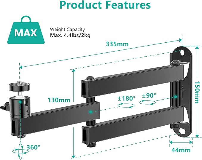 WALI Foldable Projector Wall Mount Universal Adjustable Wall Projector Mount - Image 3