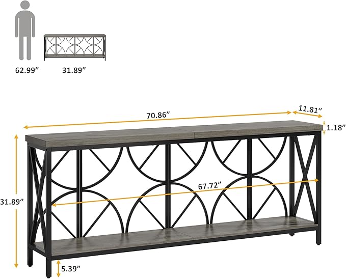70.9-Inch Extra Long Sofa Table, Narrow Console Table Behind Couch - Image 2