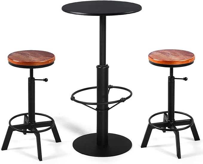 Diwhy Industrial Pub Table 23.6" Iron Round Desktop 37.4" Height Cast Iron Bar - Image 4