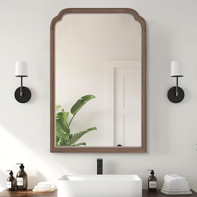 WallBeyond Wooden Framed Wall Mirror, Natural Wood Bathroom Vanity Mirror by WallBeyond