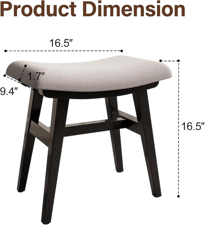 Solid Wood Small Vanity Stool, Compact Makeup Chair - Image 2