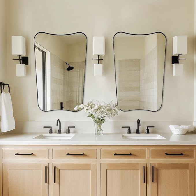 Black Bathroom Vanity Mirrors, 24 x 36 Irregular Wall Mirror - Image 7