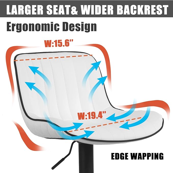 YOUNIKE White Bar Stools Set of 2 Kitchen Counter Height Barstools Upholstered - Image 3