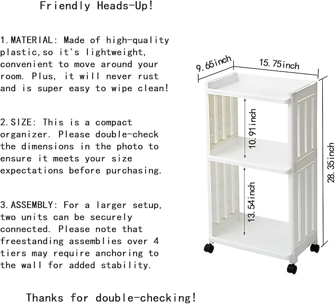 3 Tier Rolling Storage Cart Organizer Shelf on Wheels Movable Organization Rack - Image 6